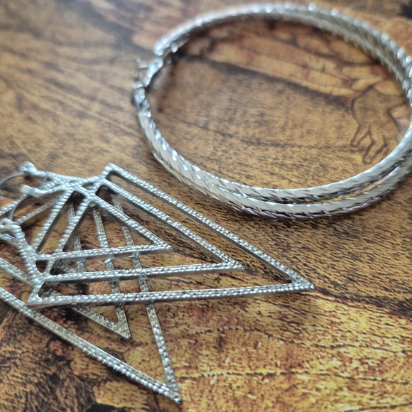 Silver Geometric Earrings - Picture 1 of 7